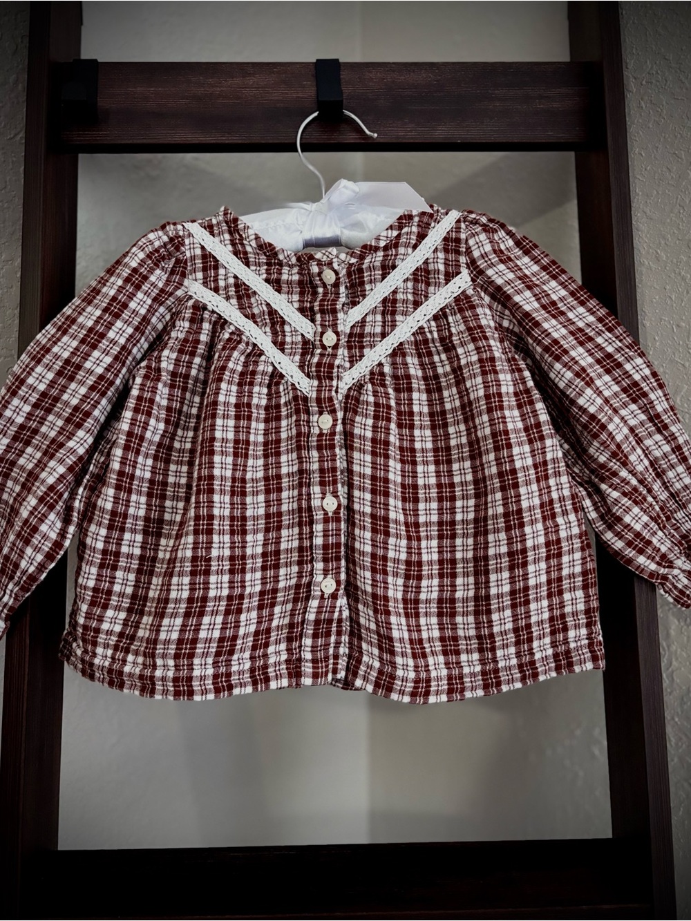 Old Navy Red and White Plaid Button-Front Toddler Shirt